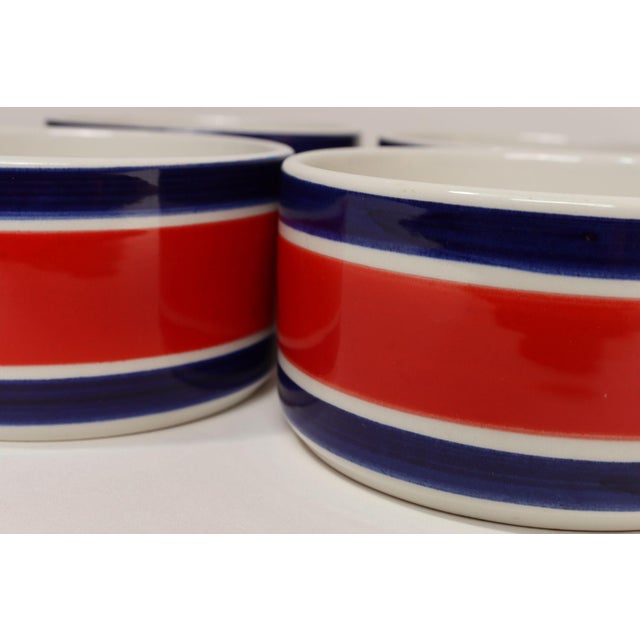 Set of Four Vintage Italian Red, White and Blue Striped Ceramic Bowls by Mancioli For Sale - Image 12 of 14