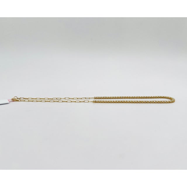 Metal White Round Diamond Half Tennis and Paperclip Necklace in 14k Yellow Gold For Sale - Image 7 of 8