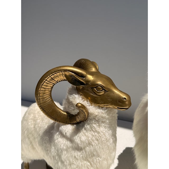 Mid-Century Modern 1970s Set of Brass and Fur Mountain Sheep Ram Sculptures - Set of 3 For Sale - Image 3 of 12