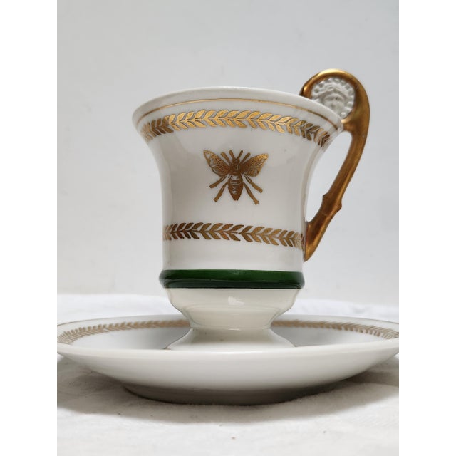 Empire Style Porcelain Cups and Saucers with Gilt Bee Decoration from Limoges, 1890s, Set of 4 For Sale - Image 5 of 10