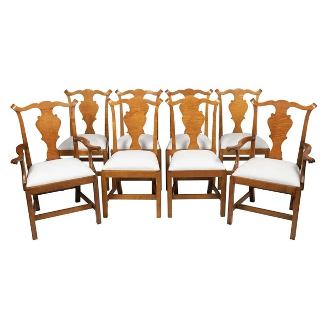 Eldred Wheeler Chippendale Style Tiger Maple Dining Chairs Bench Made - Set of 8 For Sale - Image 13 of 13