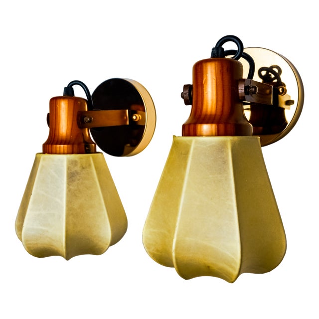 Articulated Cocoon Wall Lights in Resin and Pine, 1970, Set of 2 For Sale