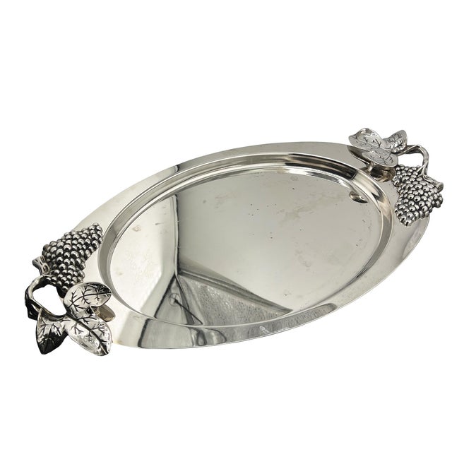 Late 20th Century Late 20th Century Godinger Silverplate Grape & Vine Oval Serving Tray, Hollywood Regency For Sale - Image 5 of 7