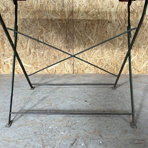 1950’s French Folding Wood And Forged Metal Base Table. Knee Clearance: 73cm Workshop Report: Our workshop team inspect...