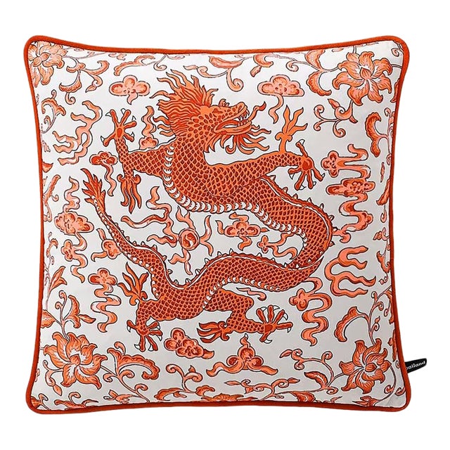 Orange Dragon Chinese Style Pillow 19 Inch Single For Sale