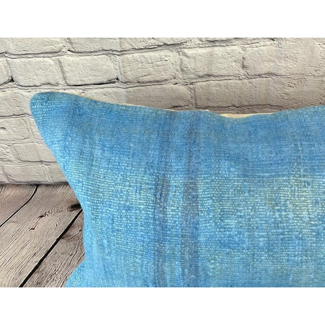 Turkish 16 x 24 Hemp Pillow Turkish Cushion Natural Blue Pillow Cushion Cover For Sale - Image 3 of 4