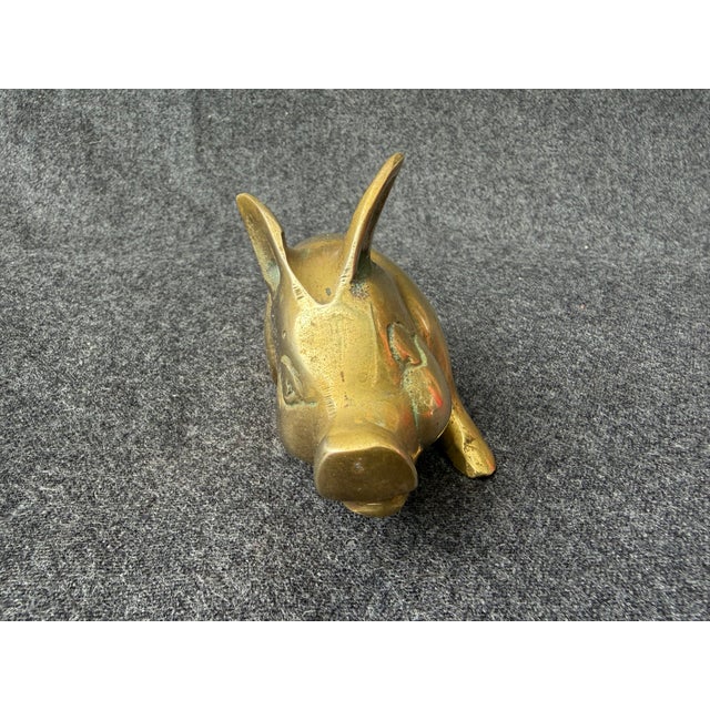 Figurative Vintage Solid Brass Lounging Pig Figure For Sale - Image 3 of 15