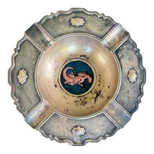 Art Deco 1920s Oscar Bach Bronze & Blue Enameled Ashtray, Lizard