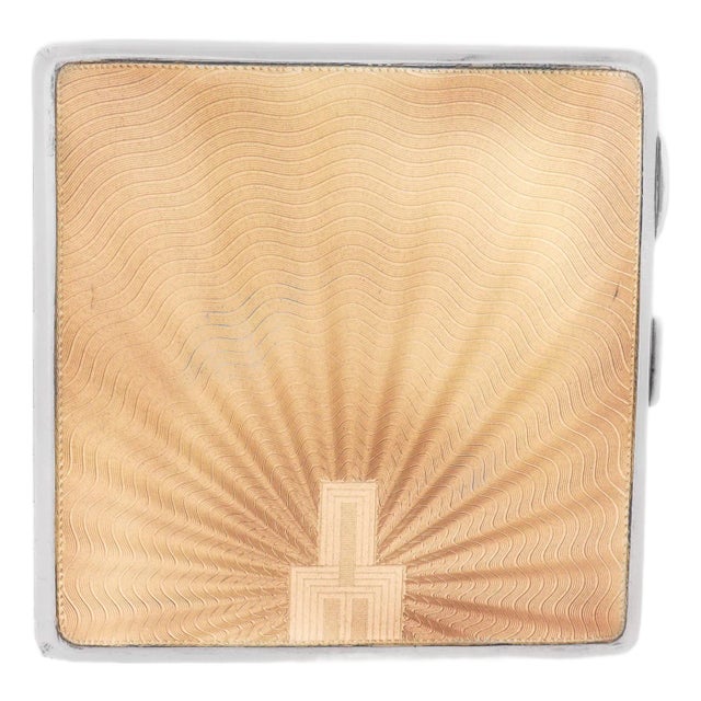 Art Deco English Sterling Silver & Guilloche Enamel Cigarette Case, 1936 For Sale