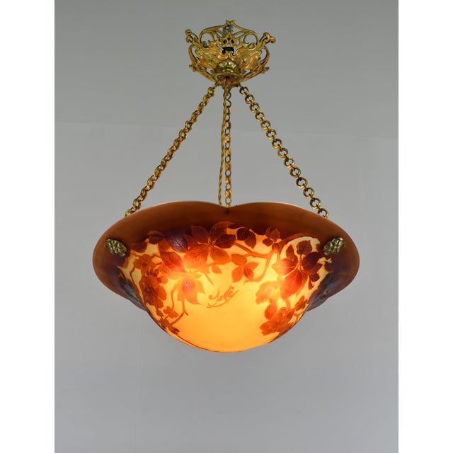 Art Deco Large French Art Deco Pendant Light by Galle - 1925 Cameo Gallé Chandelier France For Sale - Image 3 of 10