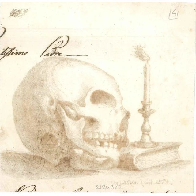 Skulls is a lot composed by two original drawings, Skull with hourglass and owl and Skull with Candle leaning on Book...