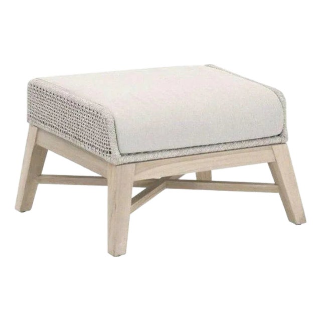 Tapestry Olefin Fabric Outdoor Footstool by Essentials for Living For Sale