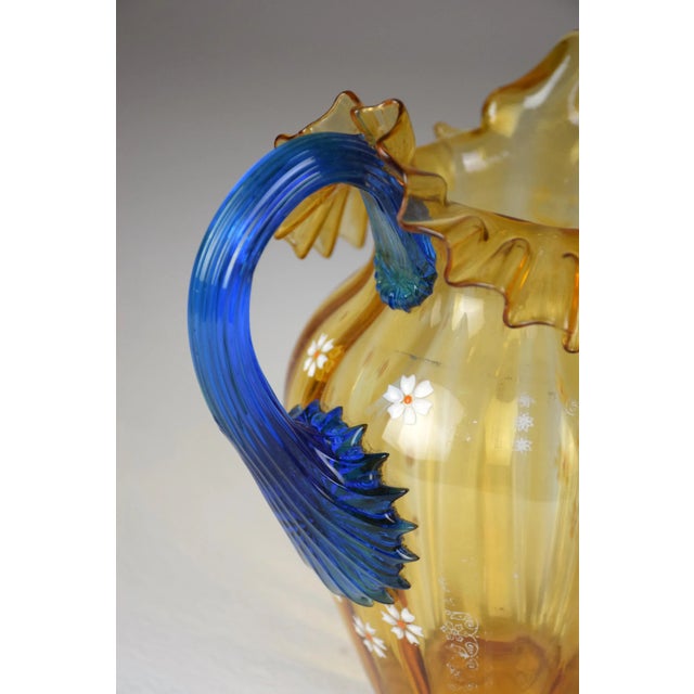 Glass Italian Murano Liberty-Style Blue and Yellow Glass Pitcher, 20th Century For Sale - Image 7 of 12
