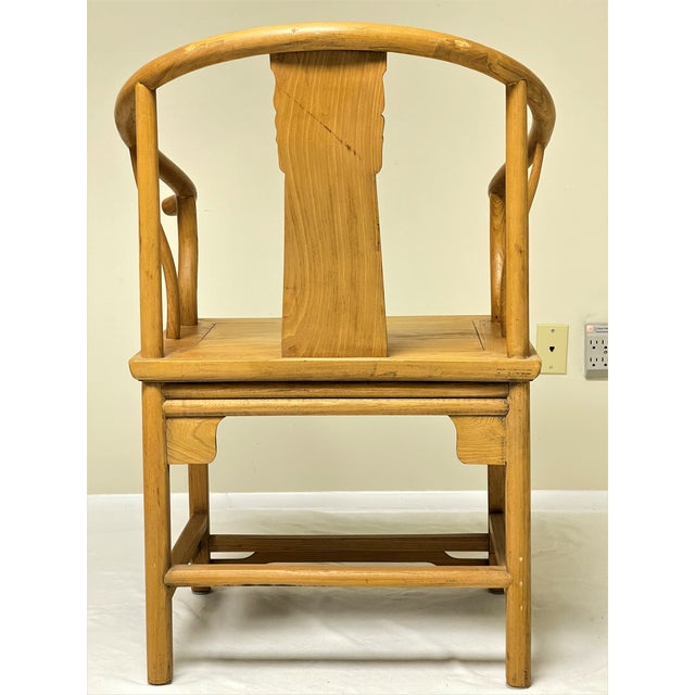 Late 19th Century Antique Chinese Elmwood Horseshoe-Back Armchair For Sale - Image 5 of 13
