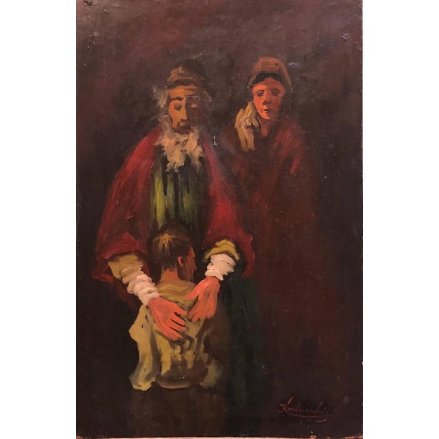 Jacques Koslowsky, Lithuanian French Ecole de Paris Judaica Oil Painting Refugee Family, c.1940s For Sale