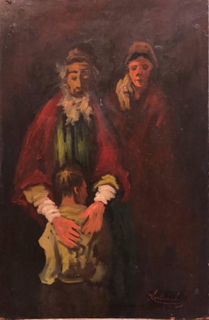Jacques Koslowsky, Lithuanian French Ecole de Paris Judaica Oil Painting Refugee Family, c.1940s