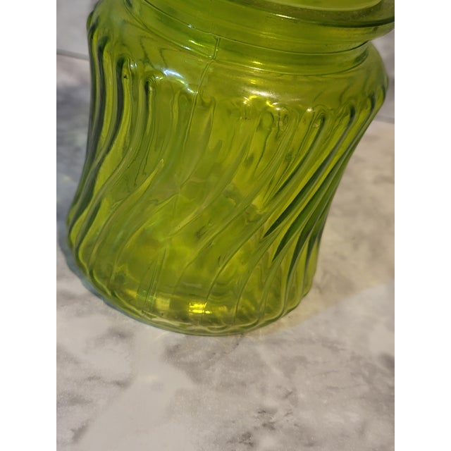 Vintage Green Glass Apothecary Jar With Optic Swirl For Sale In San Francisco - Image 6 of 13
