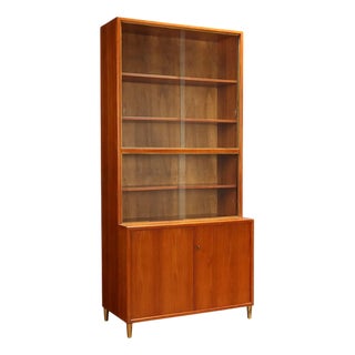 Vintage Bookcase in Larch Veneer and Brass, 1960s For Sale