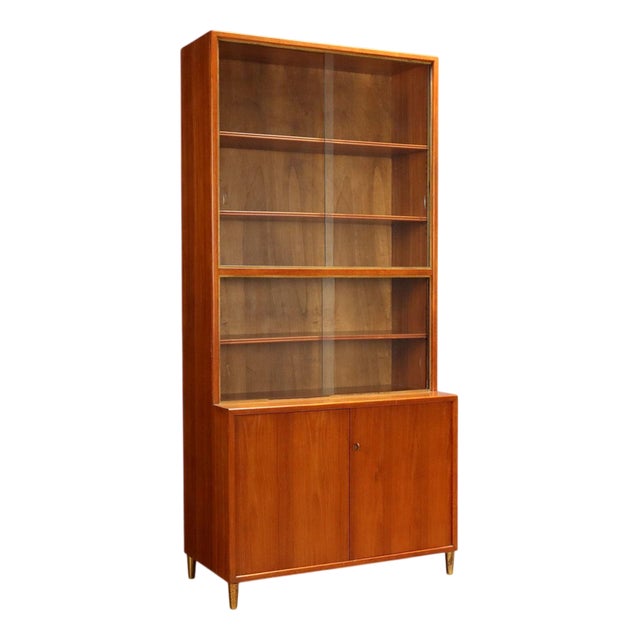Vintage Bookcase in Larch Veneer and Brass, 1960s For Sale