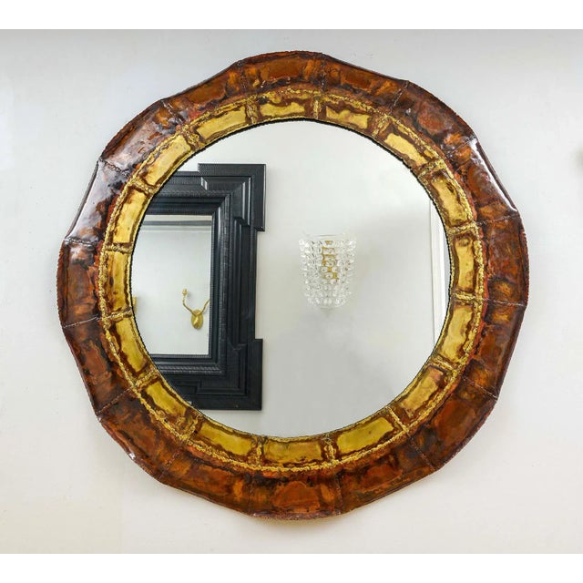 Beautifully hand-crafted Italian brass and copper enameled mirror. Please note that this mirror can be made to order with...