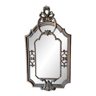 Ornate Antique-Style Florentine Gold Silver Wall Mirror 22.5”x 13” Italy For Sale