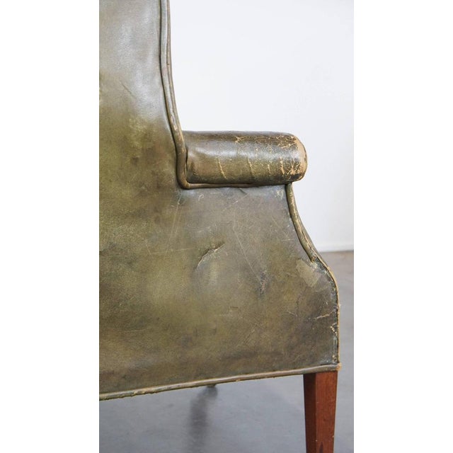 Large Antique Barrel Back Wing Chair in Leather For Sale - Image 15 of 16