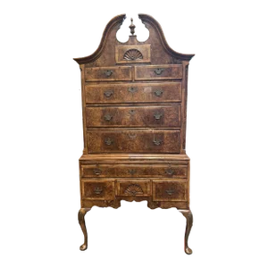 Antique Chippendale Style Bonnet Top Walnut Highboy
