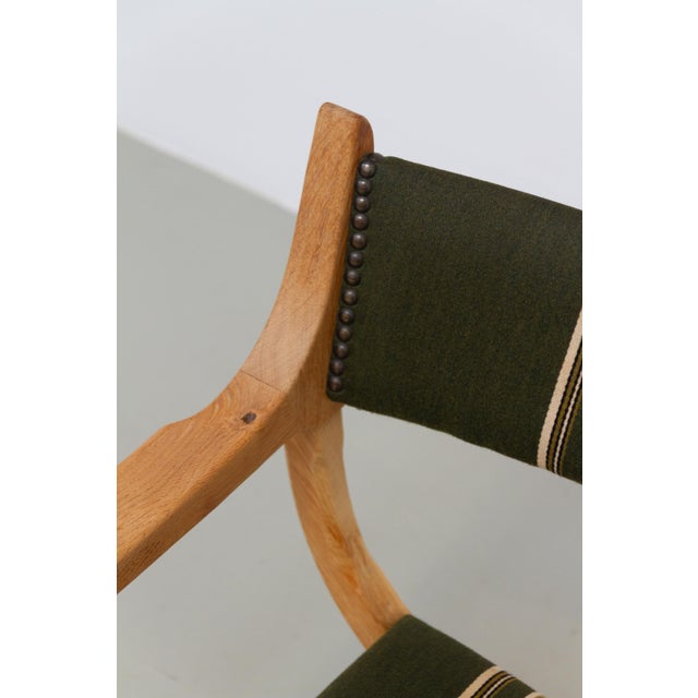 Danish Kurul Armchair in Oak and Striped Green Wool by Henning Kjærnulf, 1960s For Sale - Image 6 of 18