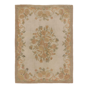 Antique 20th Century Hooked Rug in Beige With Garden Bouquet Design - Rug & Kilim