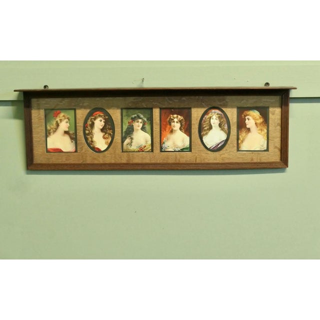 6 Pre-raphaelite Portraits Mounted in an Oak Shelf 6 charming 19th century ladies from original post cards set in to an...
