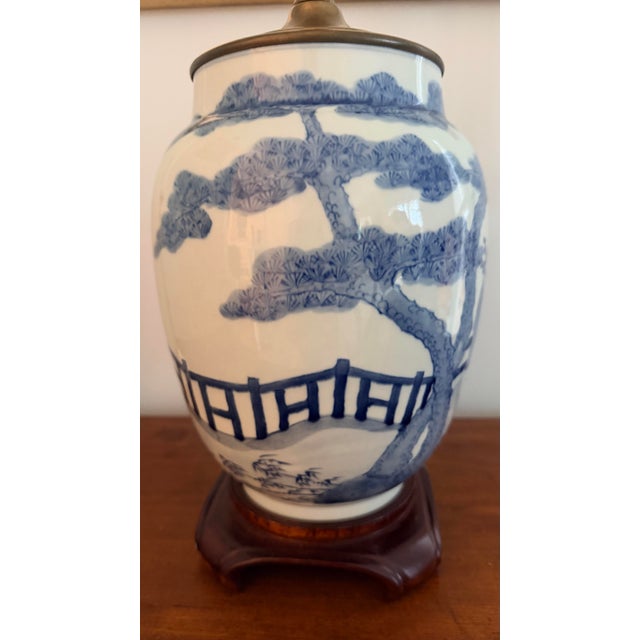 Chinese Blue and White Antique Chinese Porcelain Vase Made to Lamp For Sale - Image 3 of 12