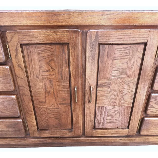 Wood Mid 20th Century Russel Wright Style Solid Oak Bassett Credenza For Sale - Image 7 of 9