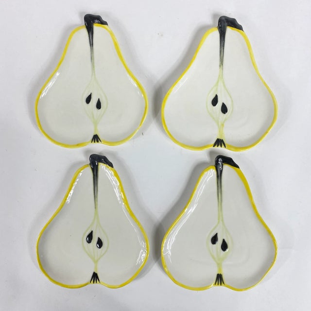 White Italian Hand Painted Ceramic Pear Plates by Ernestine Canonn, Salerno - Set of 4 For Sale - Image 8 of 8