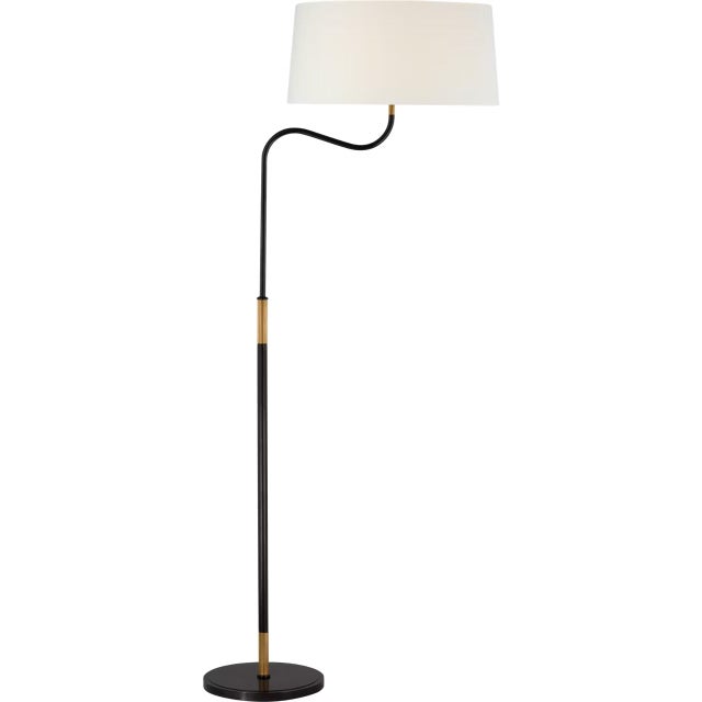 Modern Thomas O'Brien by Visual Comfort Signature Canto Large Adjustable Floor Lamp in Bronze and Brass with Linen Shade For Sale - Image 3 of 3