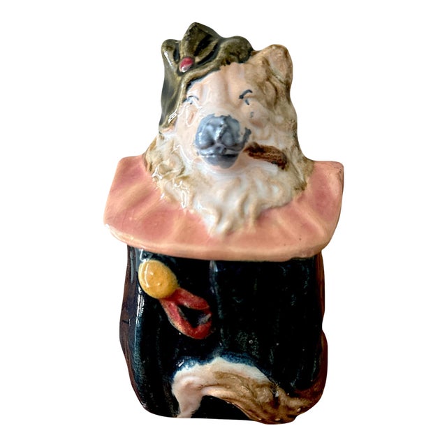 19th Century Austrian (Bohemian) Majolica Figural Dog Tobacco Jar For Sale