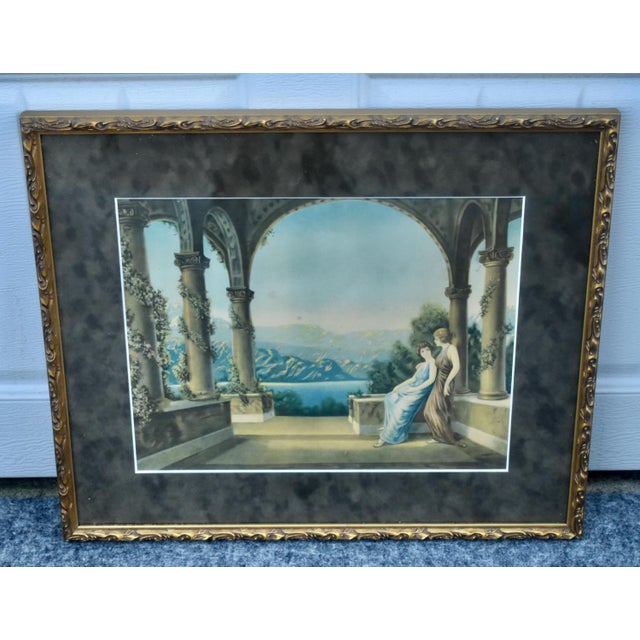 Vintage Twilight Lithograph Matted Print Framed Art Deco Uv Glass 1980s For Sale - Image 4 of 13