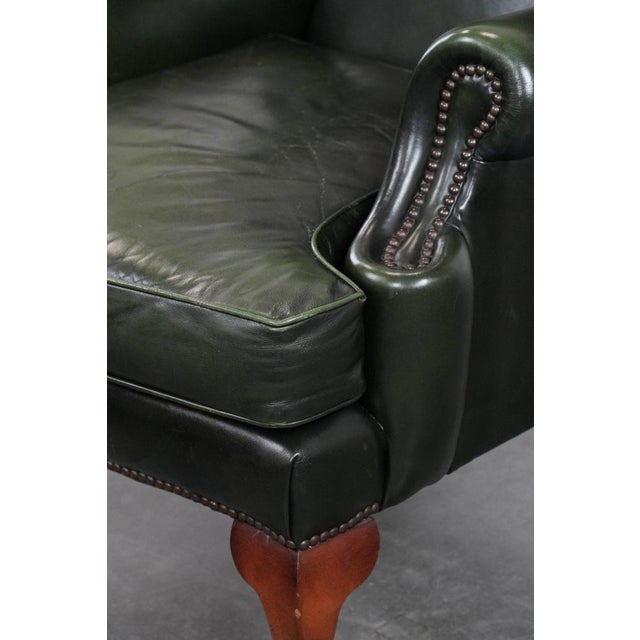 Chesterfield Wing Chair in Cowhide Leather For Sale - Image 15 of 17