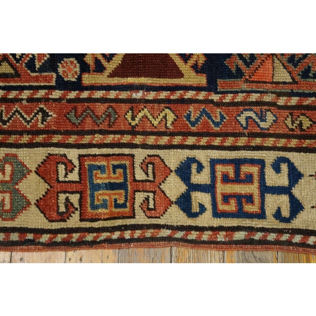 Navy Blue 1900s Navy Blue Geometric Traditional Antique Caucasian Rug 3' 6'' X 5' 10'' Knotted Wool Carpet For Sale - Image 8 of 9