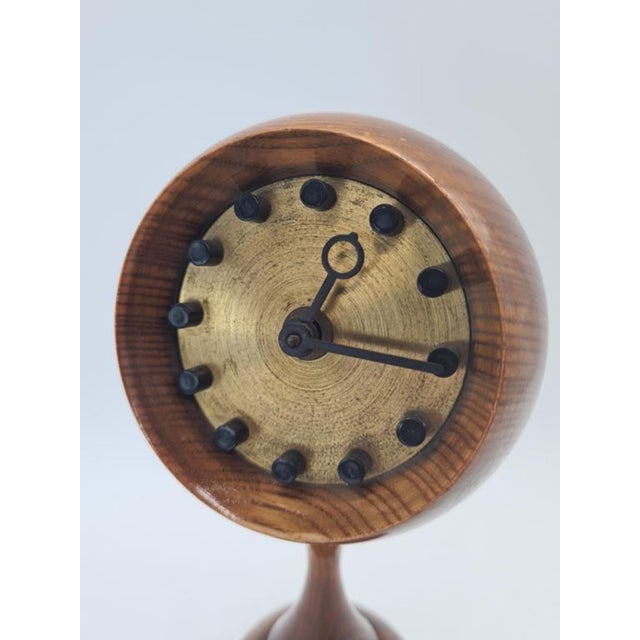 Modern Wooden Table Clock, East Germany, 1960s For Sale - Image 4 of 9