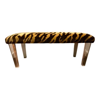 Scalamandre "Le Tigre" Silk Velvet Modern Classic Custom Bench With Acrylic Legs For Sale
