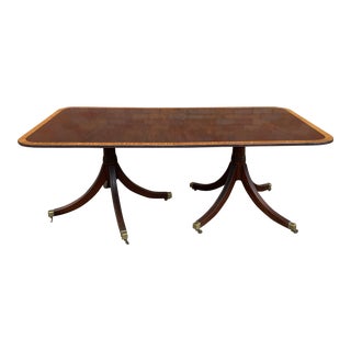 1900s English Mahogany Dining Table with Two Pedestals For Sale