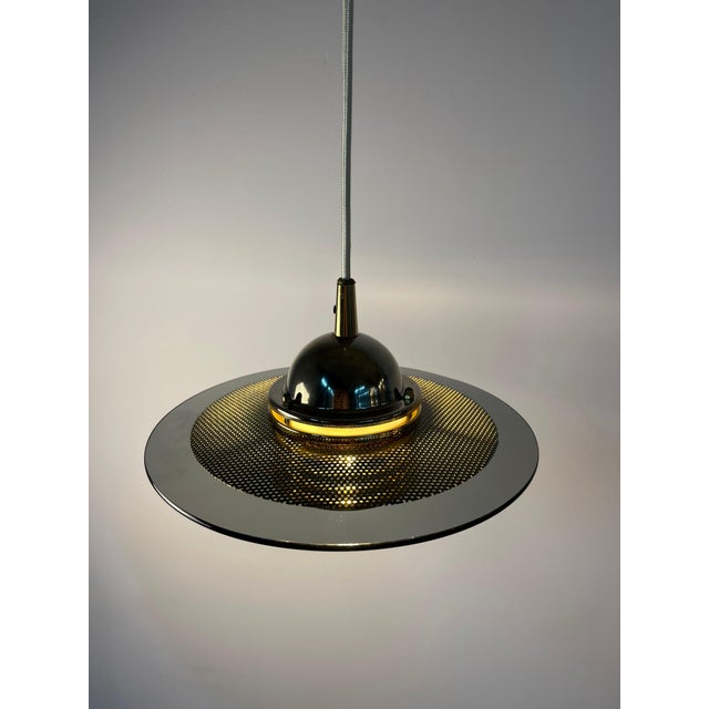 Gold Small Vintage Pendant Lamp in Smoked Glass and Brass by Jan Eskil Eskilsson for Belid For Sale - Image 8 of 11