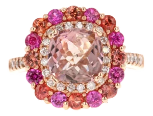 3.11 Carat Tourmaline Sapphire Diamond 14 Karat Rose Gold Cocktail Ring Size 7