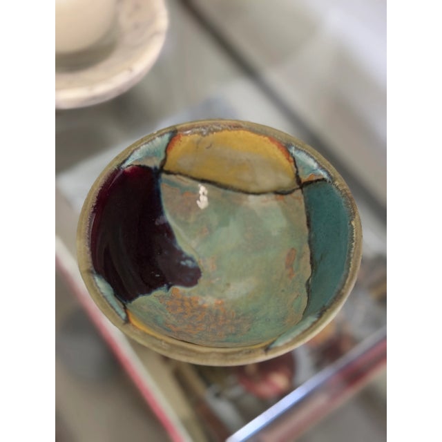 Vintage Studio Pottery Stoneware Bowl in Abstract Bold Color Patch Glaze, 20th Century For Sale In Little Rock - Image 6 of 12