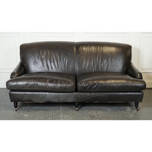 Exquisite Howard Style Heritage Grey Leather Sofa For Sale - Image 4 of 17