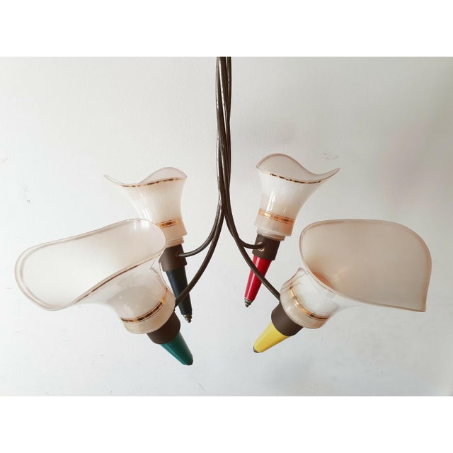 Mid-Century Modern Vintage Glass, Brass and Steel Ceiling Light, 1950s For Sale - Image 3 of 7