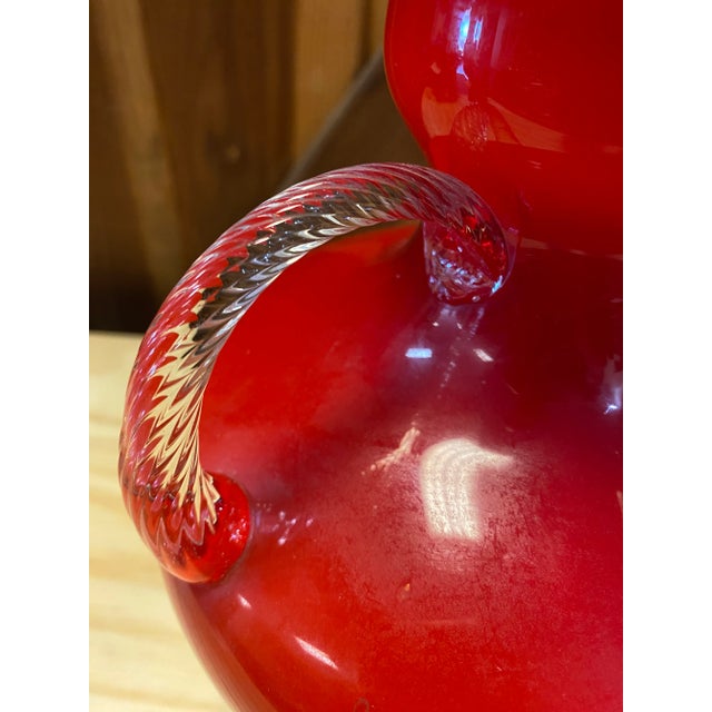 1960's Opalina Fiorentina Red Glass Vase, Made in Italy For Sale - Image 10 of 11