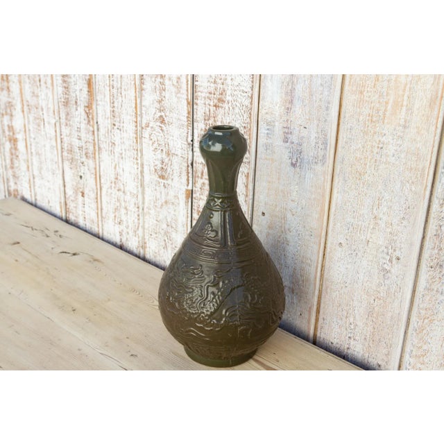 Vintage Engraved Chinese Glazed Vase For Sale - Image 4 of 9