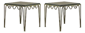 Pair of 'Méandre' Verdigris and Black Limestone Square End Tables by Design Frères