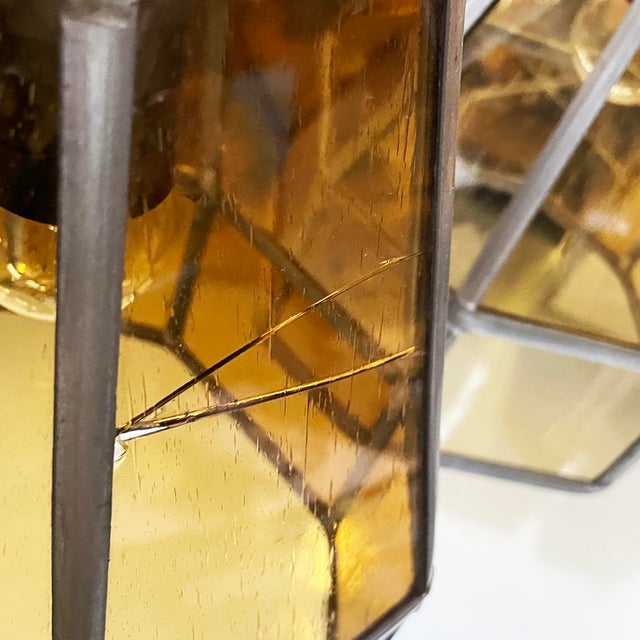 German Art Deco Chandelier in Yellow Glass and Metal, 1930s For Sale - Image 6 of 18